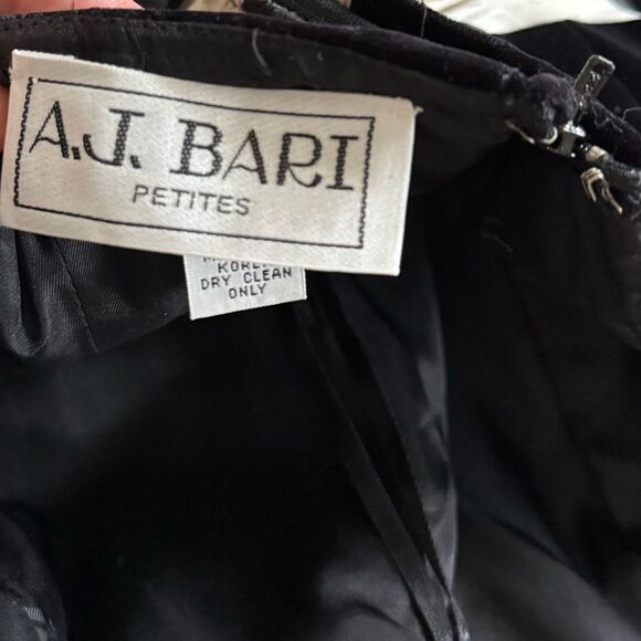 Vtg AJ Bari Strapless Black Velvet Cocktail Dress Sz 4 Bow Retro Pinup Cocktail - Picture 8 of 8